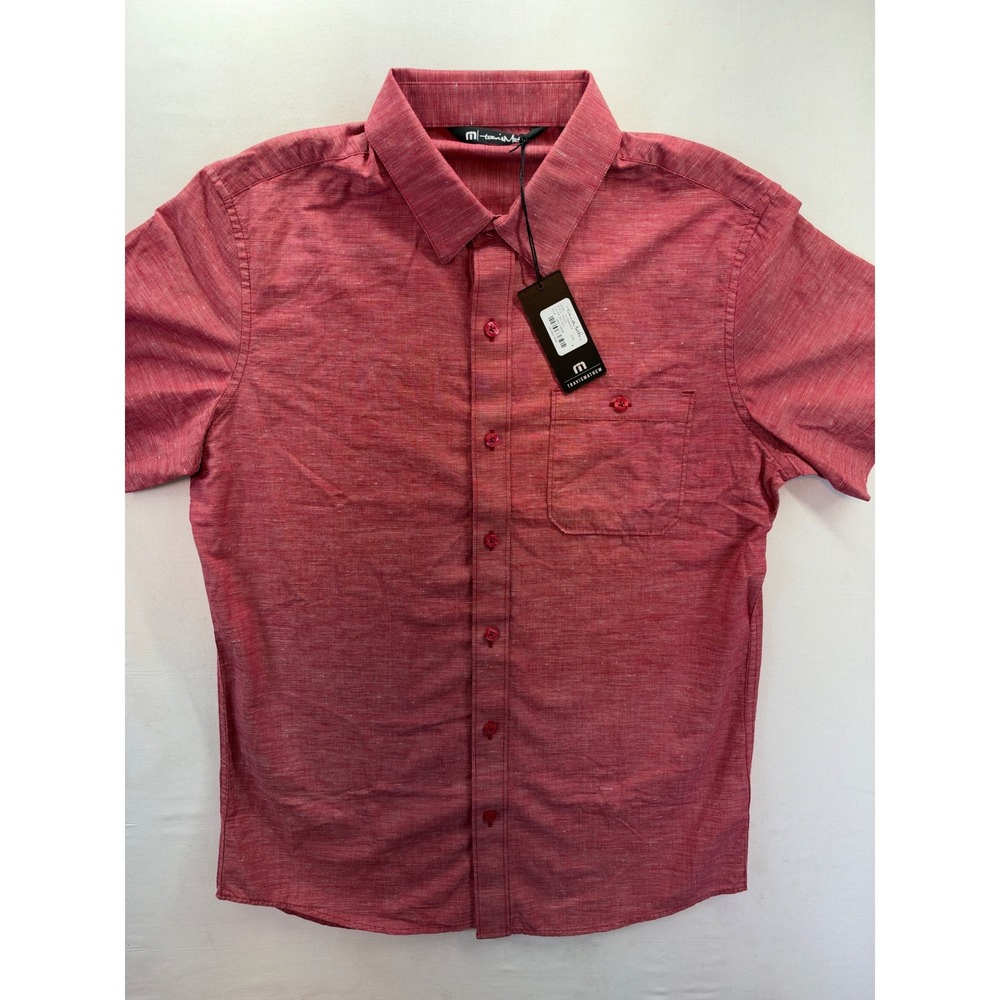TravisMathew Studebaker Rio Red Short Sleeve Button Up Shirt 1MO475 Mens Small